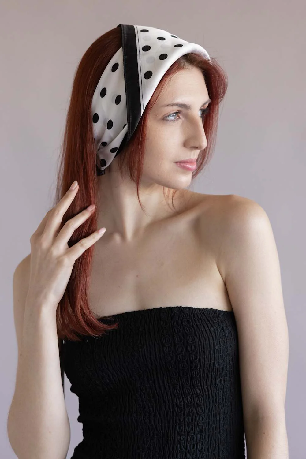 Polka Dot Scarf for Women in Black/White | WLQS109-WHITE - Image 5