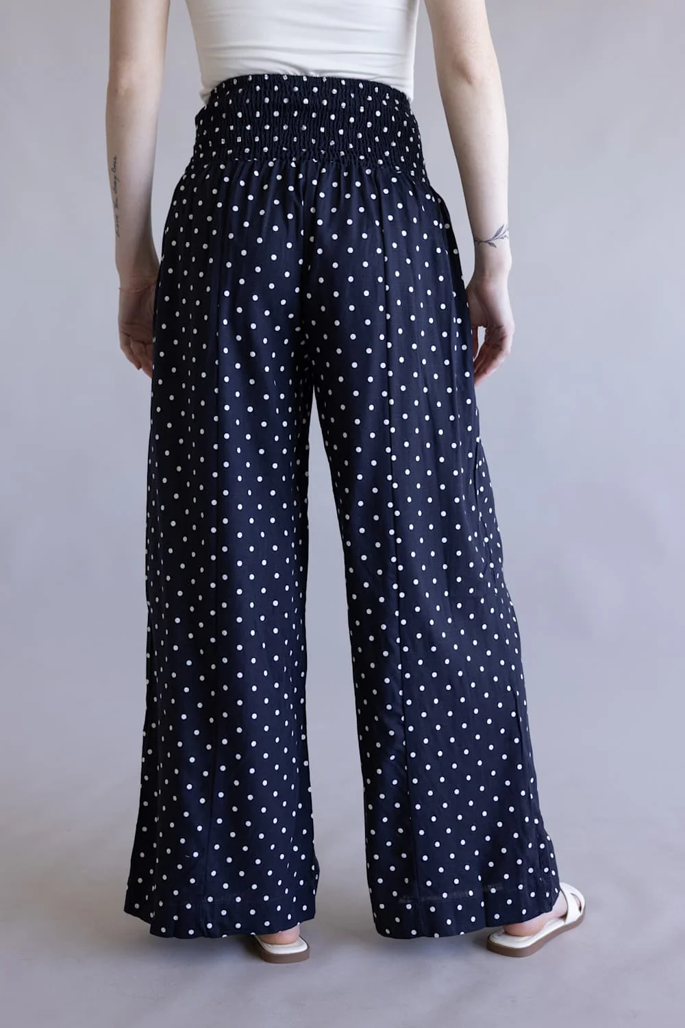 Polka Dot Smocked Wide Leg Pants for Women in Navy | HF26C280-NAVY - Image 3