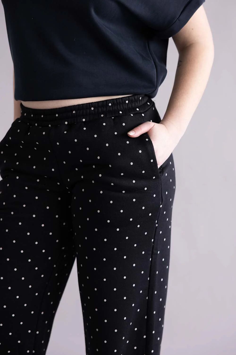 Pretty Garbage Bambi Polka Dot Sweatpants for Women in Black | PCP1017-BLACK - Image 2