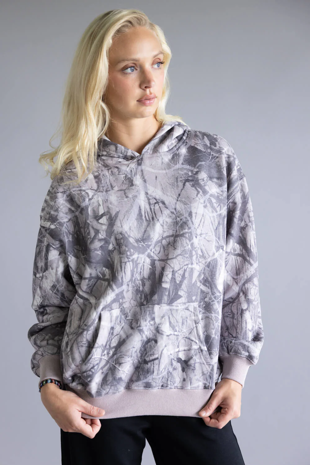 Pretty Garbage Camo Fleece Hoodie for Women in Dark Grey | PST1767-1-CAMO - Image 6