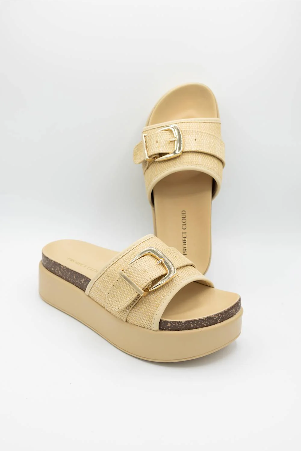 Project Cloud Sonia Raffia Platform Slides for Women in Beige | PC-181-BEIGE RAFFIA - Image 2