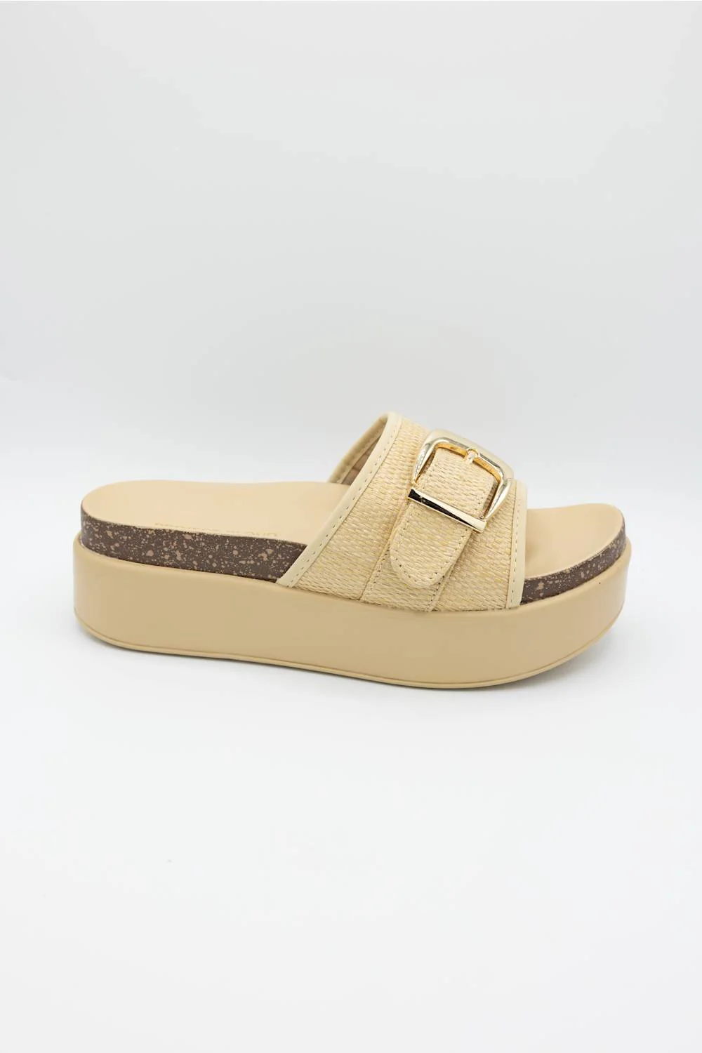Project Cloud Sonia Raffia Platform Slides for Women in Beige | PC-181-BEIGE RAFFIA - Image 3