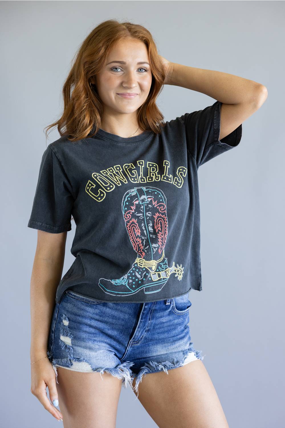 Zutter Puff Print Cowgirls Crop Tee for Women in Black | K4084-2748-BLACK - Image 5