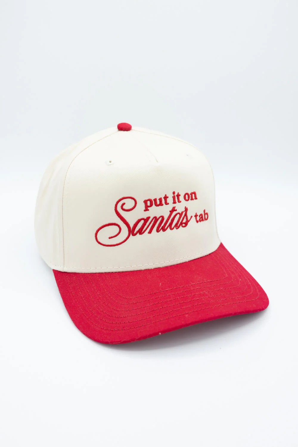 Put It On Santa’s Tab Trucker Hat for Women in Red/Tan | KDC-BC-1173-RED-TAN - Image 2