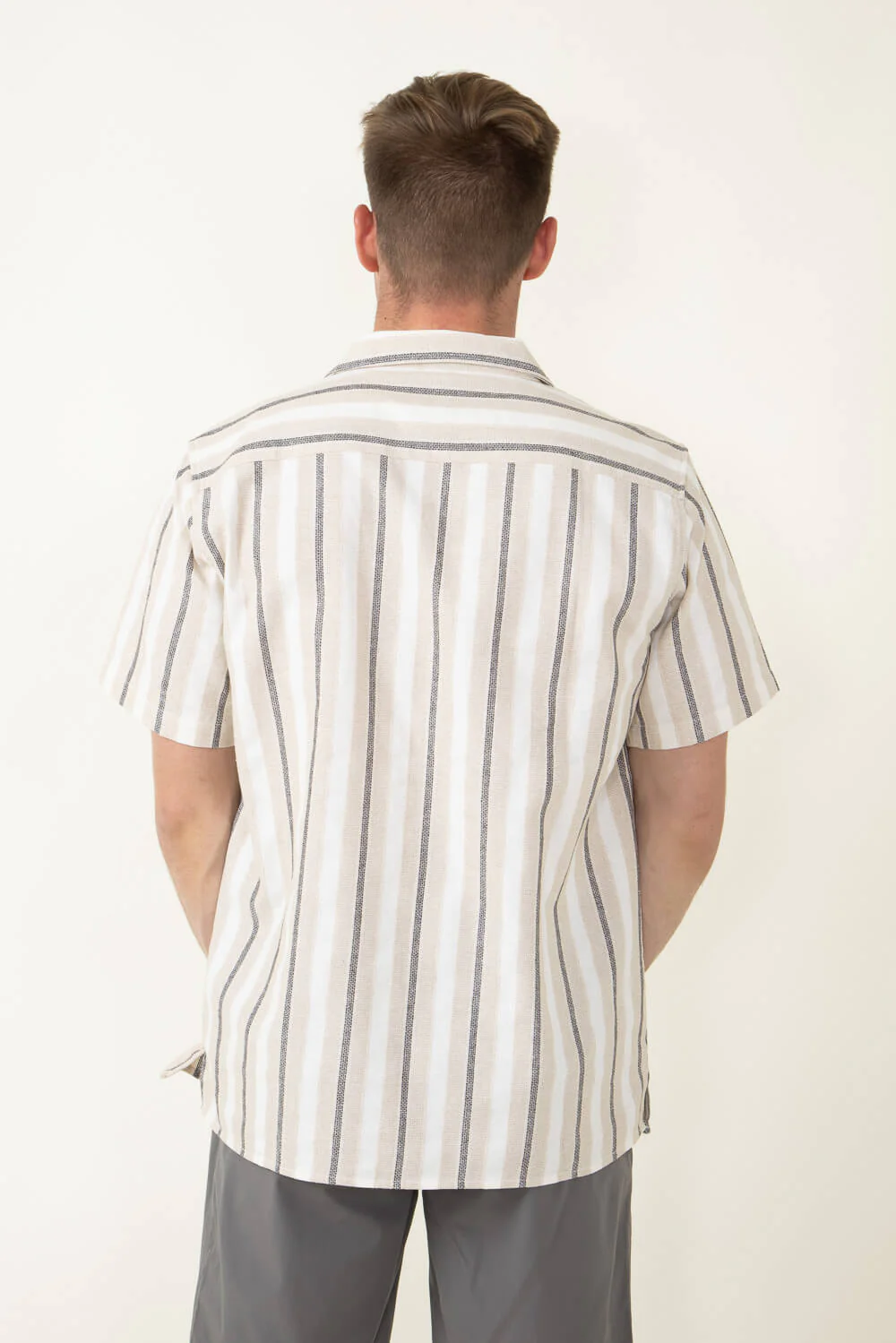 Woven Resort Button Up Shirt for Men in Tan | 4PW7059M-TAN - Image 3