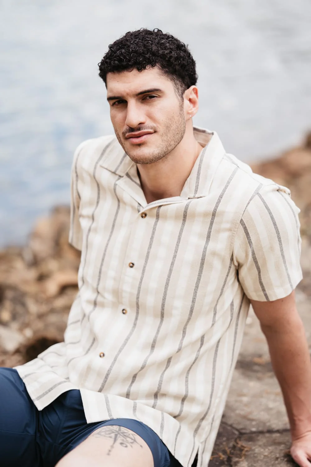 Woven Resort Button Up Shirt for Men in Tan | 4PW7059M-TAN - Image 4