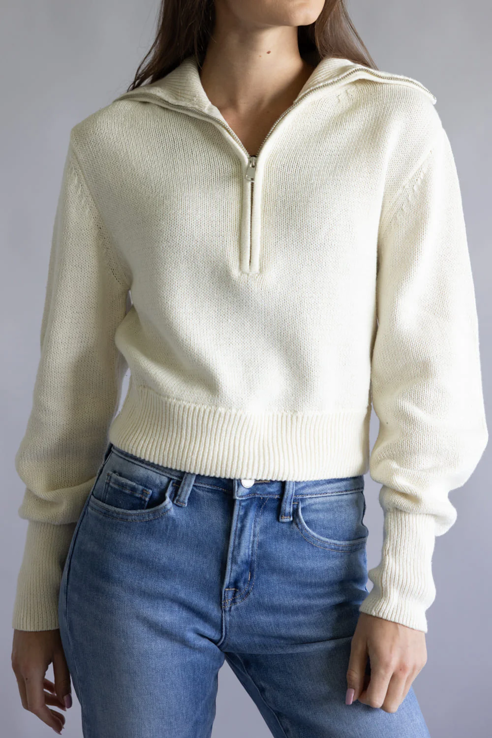 Quarter Zip Crop Sweater for Women in Blizzard White | PF5S27844-BLIZZARDWHITE - Image 2