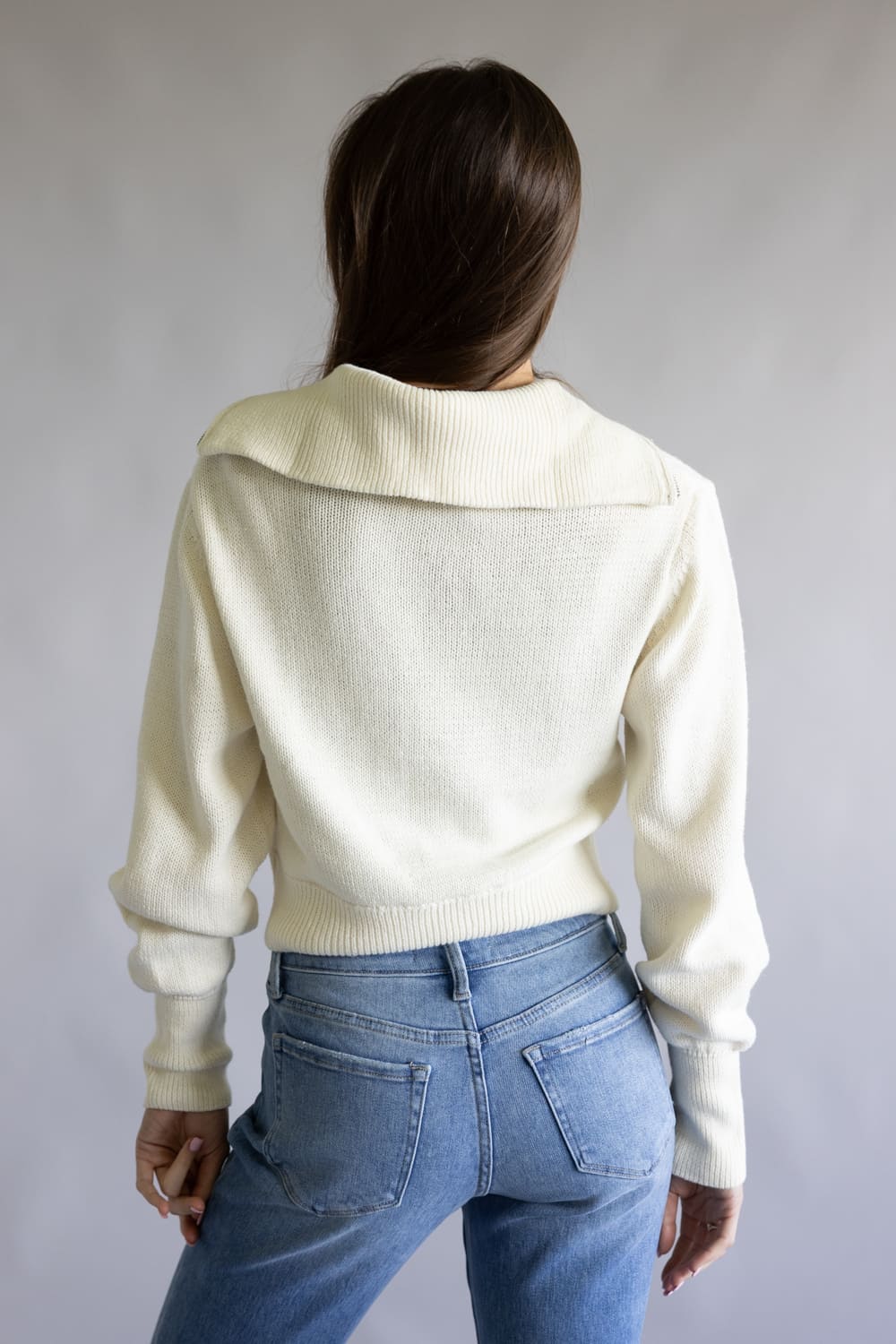 Quarter Zip Crop Sweater for Women in Blizzard White | PF5S27844-BLIZZARDWHITE - Image 4