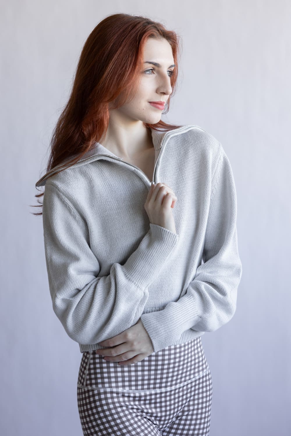 Quarter Zip Crop Sweater for Women in White Heather Grey | PF5S27844-WHITEHEATHERGREY - Image 2