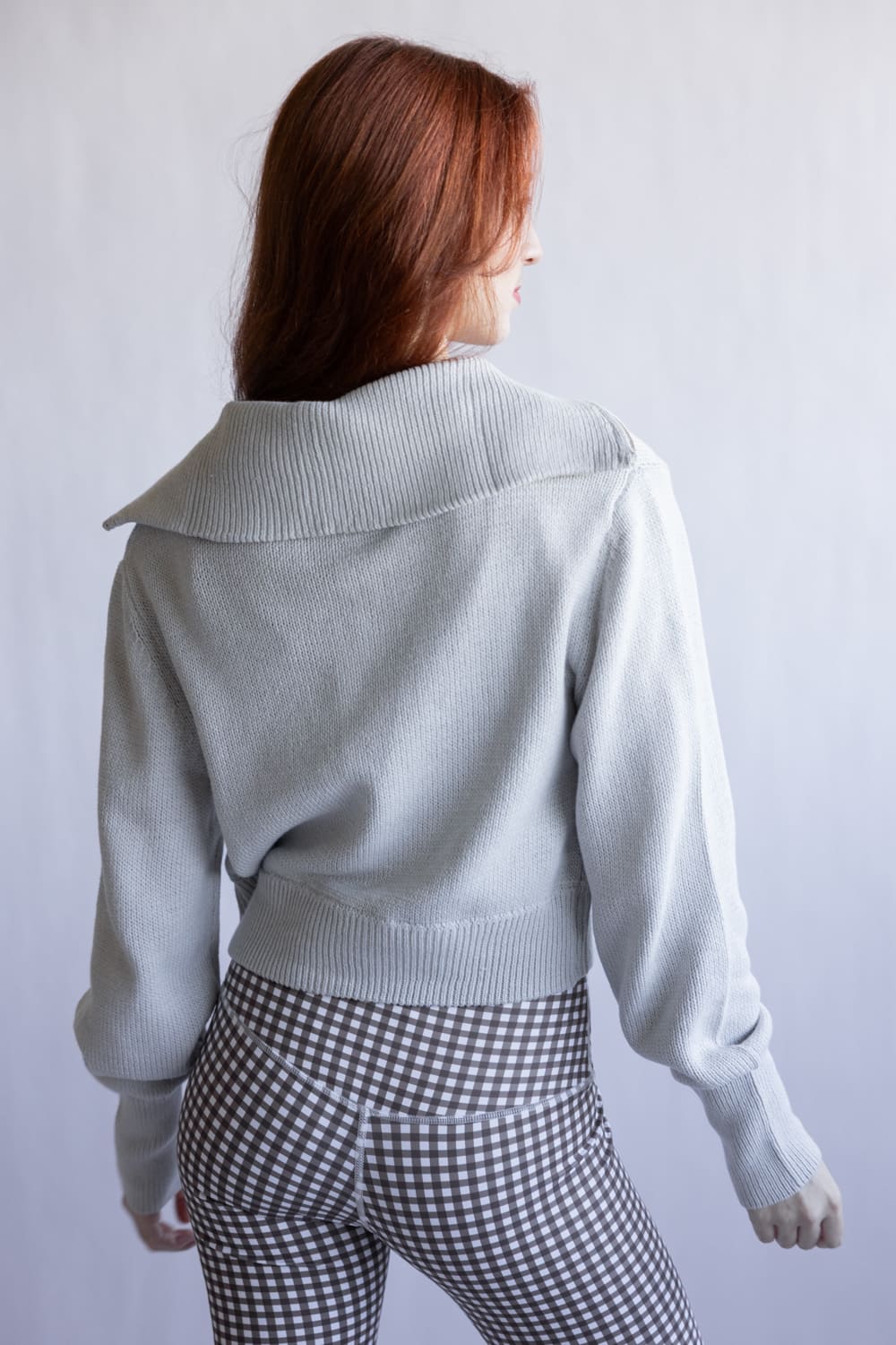 Quarter Zip Crop Sweater for Women in White Heather Grey | PF5S27844-WHITEHEATHERGREY - Image 3