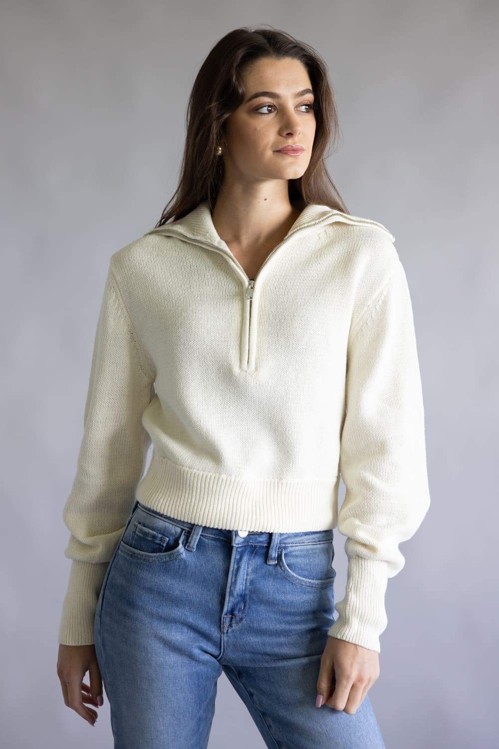 Quarter Zip Cropped Sweater for Women - Image 2
