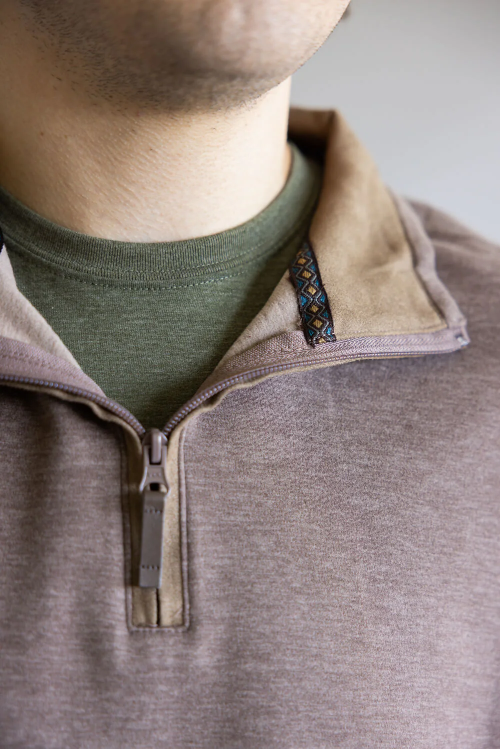 Quarter Zip Neck Sweater for Men in Tan | 10090-TAN - Image 3