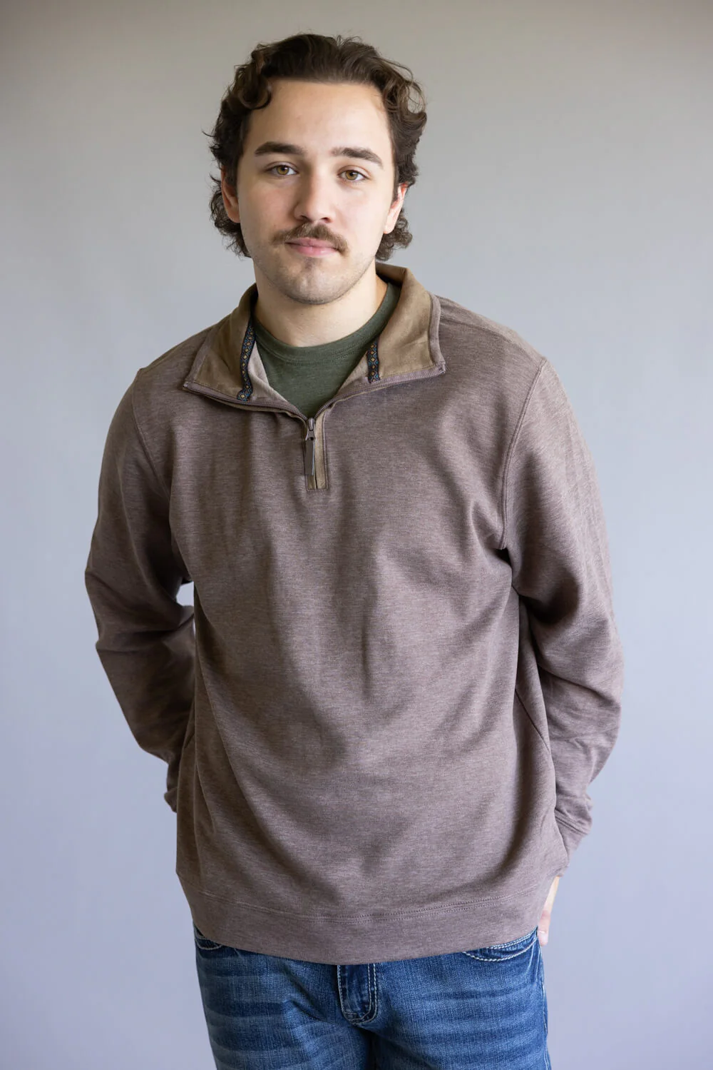 Quarter Zip Neck Sweater for Men in Tan | 10090-TAN - Image 4