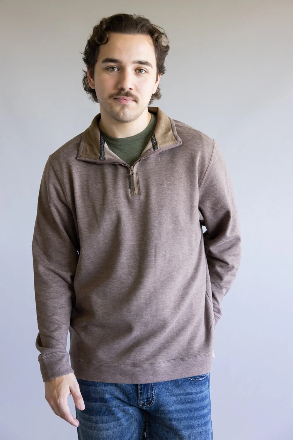 Quarter Zip Neck Sweater for Men in Tan | 10090-TAN - Image 5