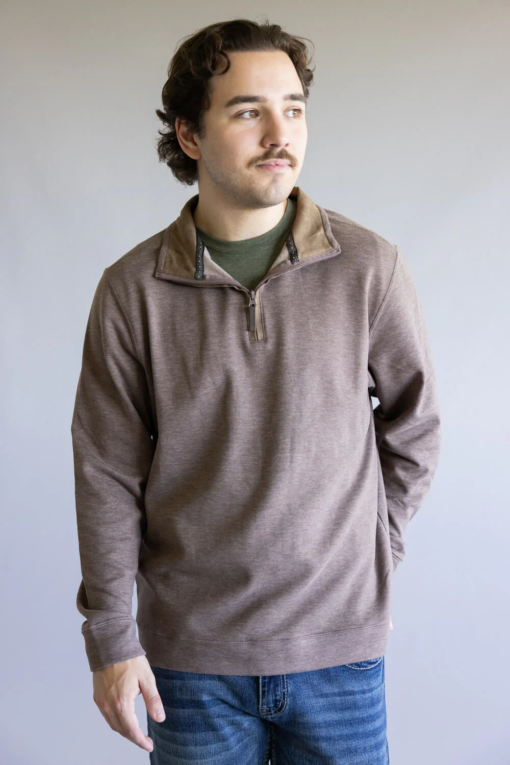 Quarter Zip Neck Sweater for Men in Tan | 10090-TAN - Image 6
