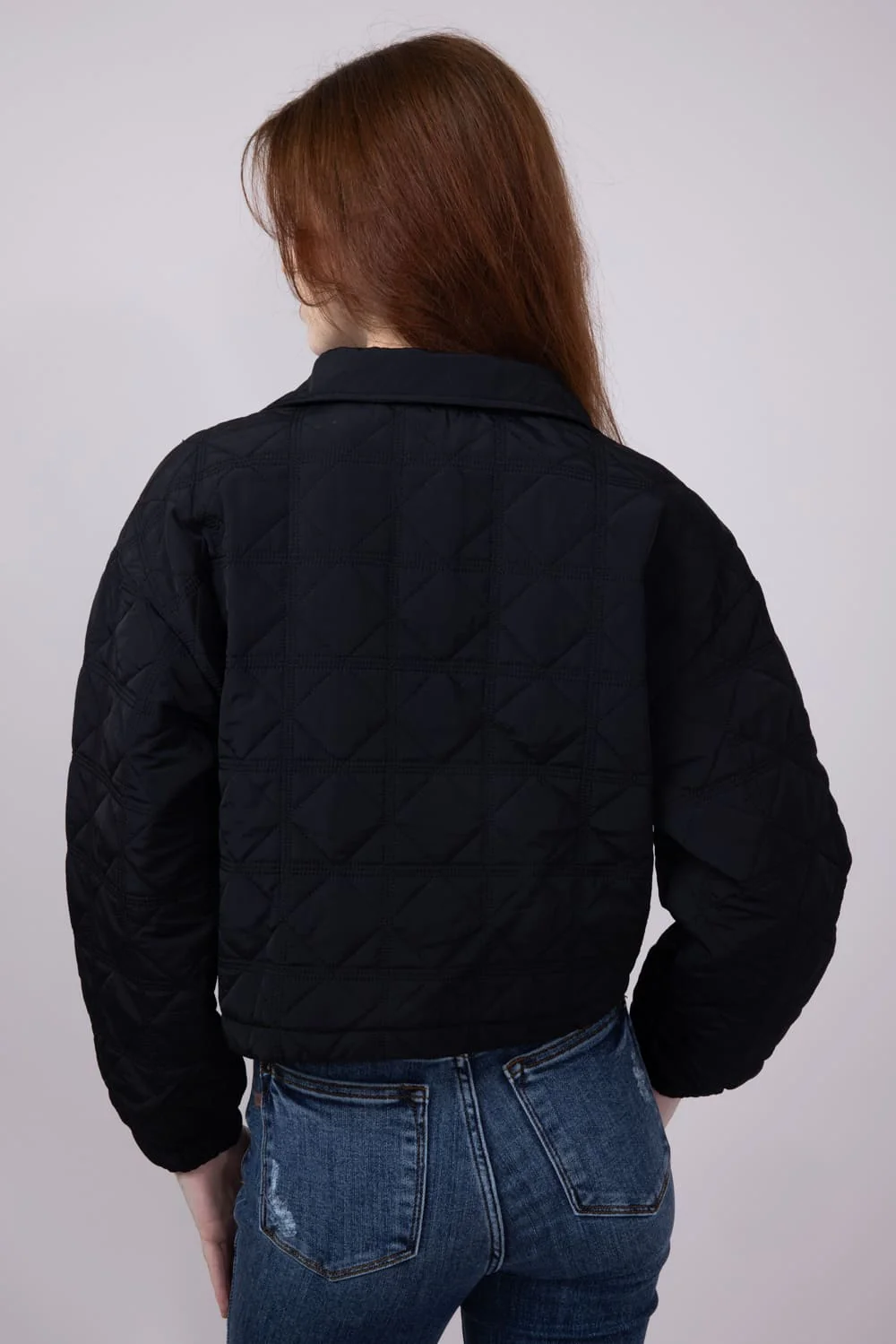 Quilted Puffer Quarter Zip for Women in Black | MT1697-BLACK - Image 2