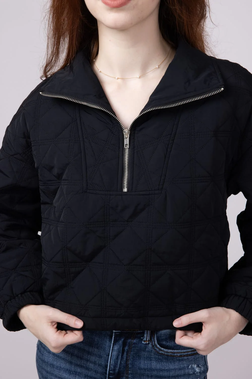 Quilted Puffer Quarter Zip for Women in Black | MT1697-BLACK - Image 4