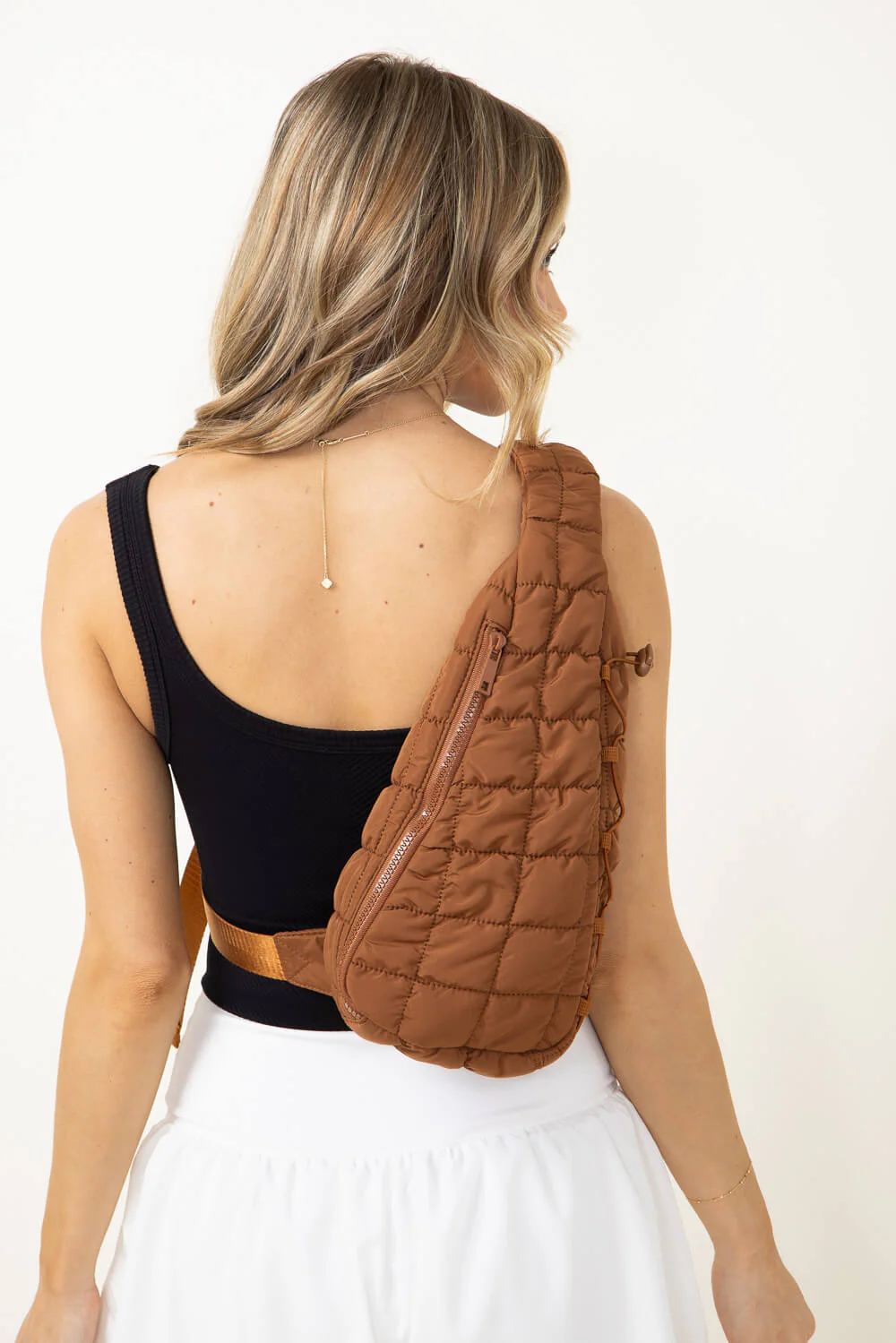 Quilted Puffer Sling Bag for Women in Brown | QBS4110088-BROWN - Image 4