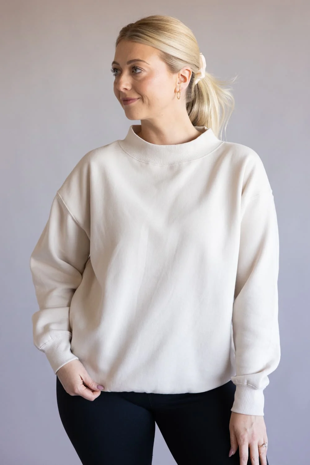 Reflex Jeans Mock Neck Oversized Fleece Pullover for Women - Image 3