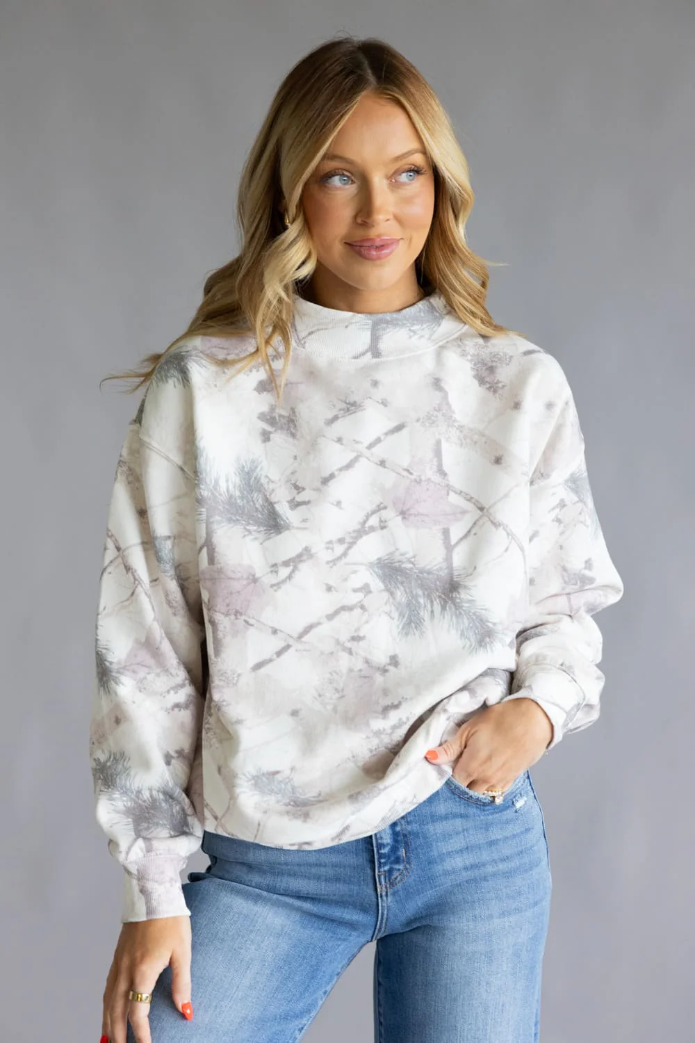 Reflex Oversized Camo Mock Neck Sweatshirt for Women - Image 2