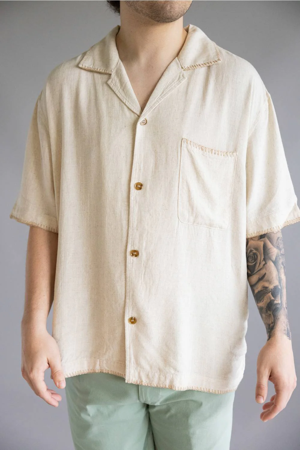 Rhythm Linen Whip Stitch Woven Shirt for Men in Natural | 0426M-WT08-NAT NATURAL - Image 2