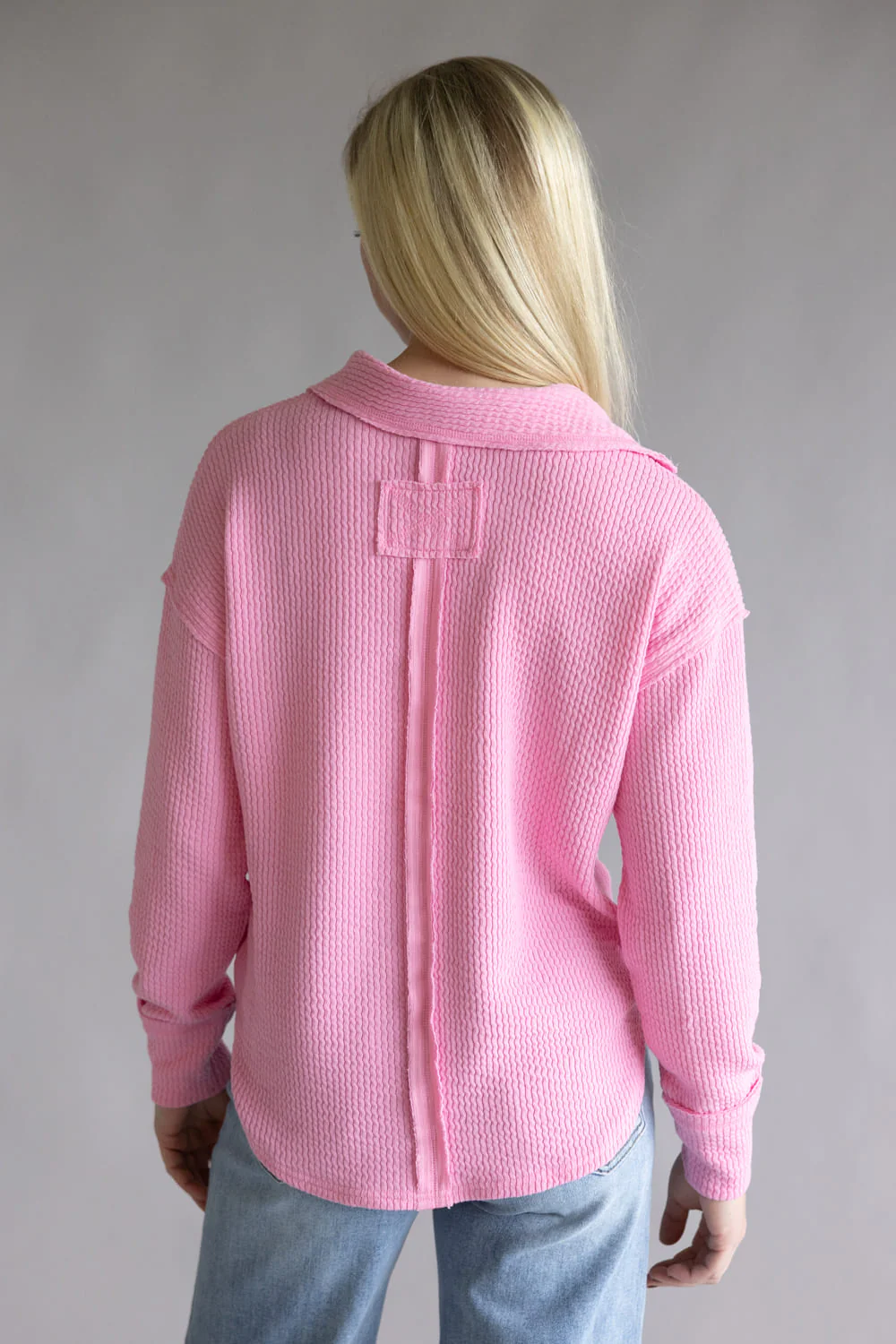 Blu Pepper Ribbed Knit Johnny Collar Top for Women in Light Pink | B3FT1012GL-LIGHTPINK - Image 2