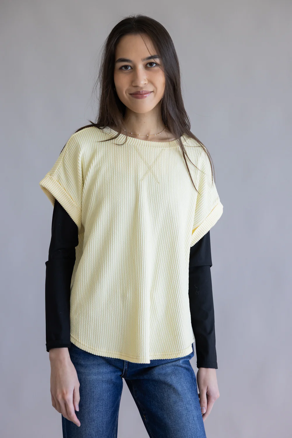 Ribbed Knit Top for Women in Butter Yellow | J5ST1019A-BUTTERYELLOW - Image 3