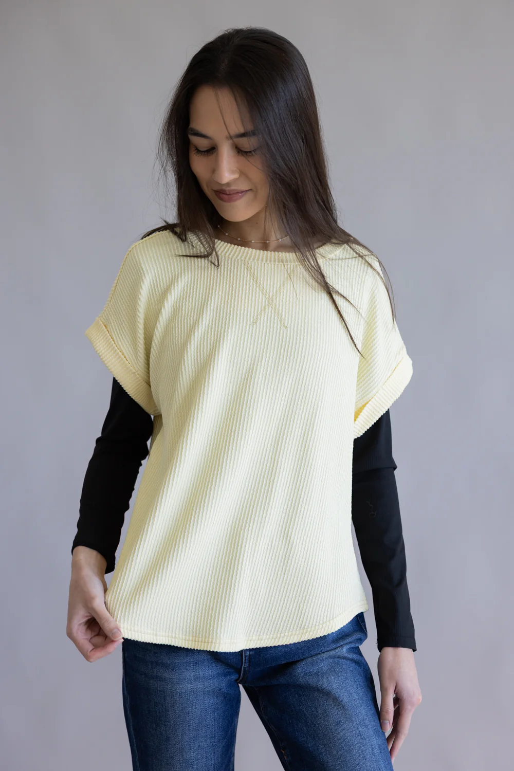 Ribbed Knit Top for Women in Butter Yellow | J5ST1019A-BUTTERYELLOW - Image 4