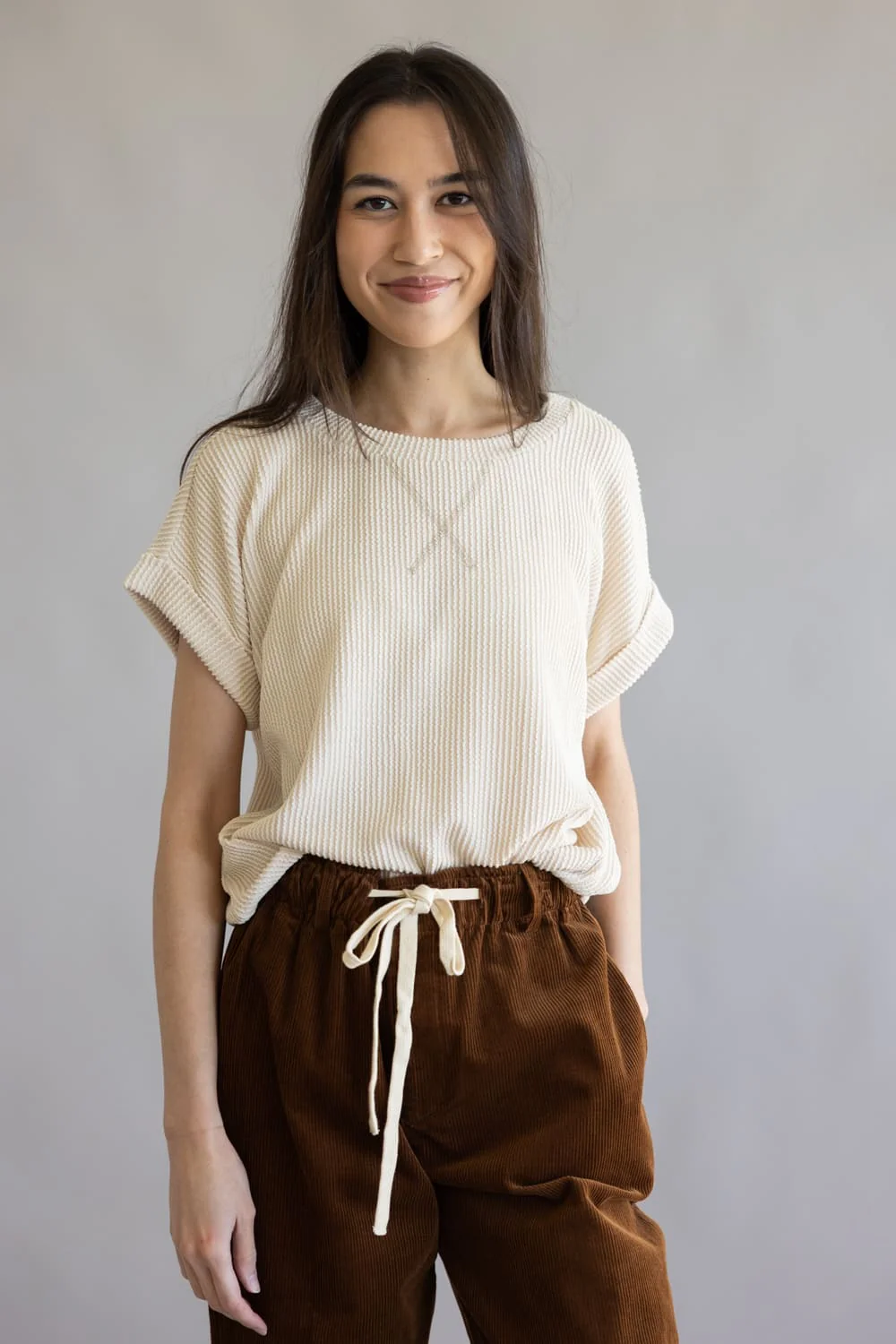 Ribbed Knit Top for Women in Cream | J5ST1019-CREAM - Image 3