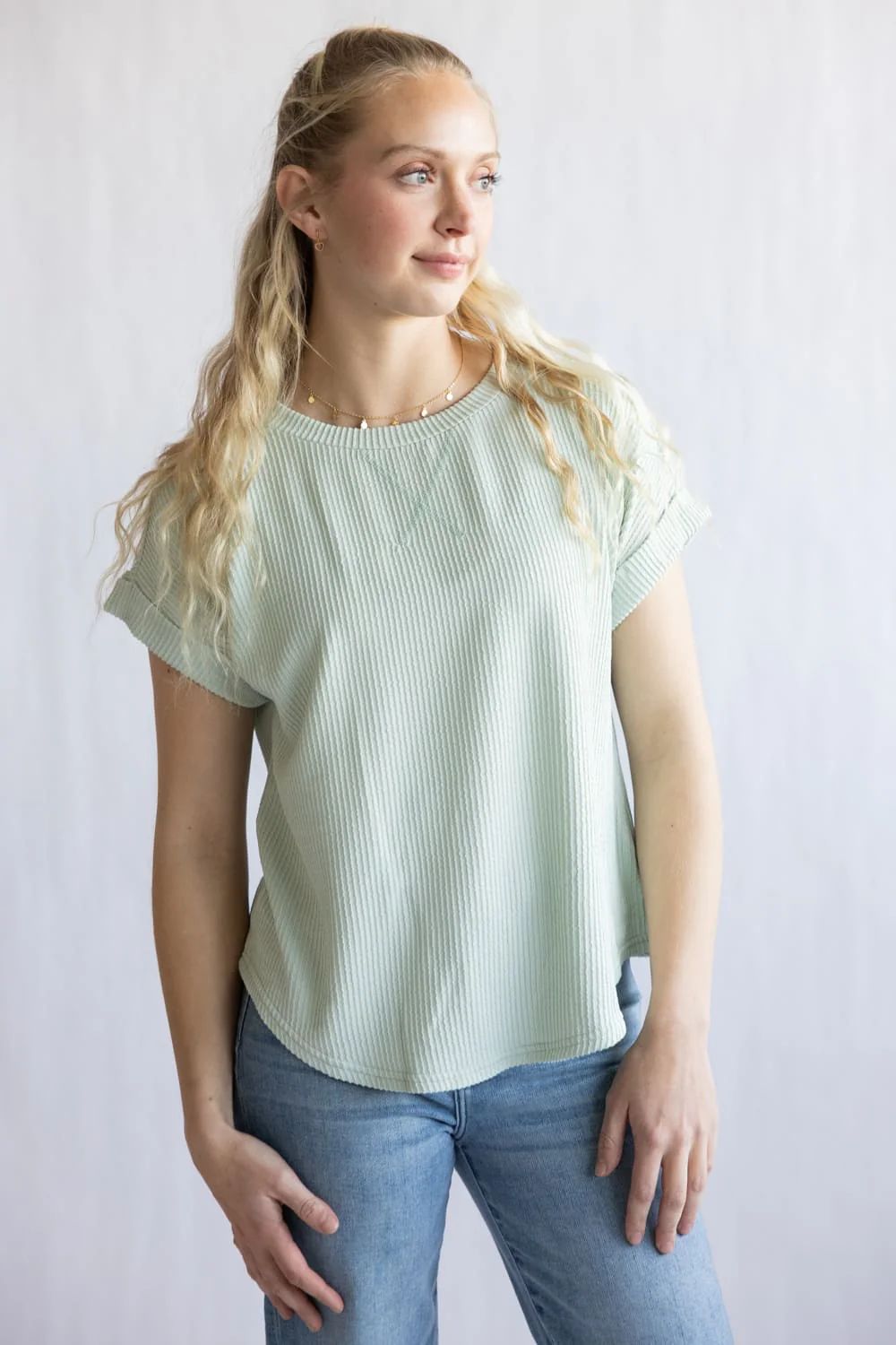 Ribbed Knit Top for Women in Dusty Mint | J5ST1019A-DUSTYMINT - Image 2