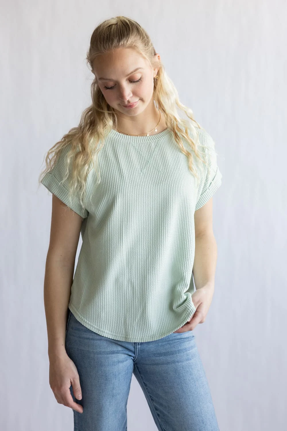 Ribbed Knit Top for Women in Dusty Mint | J5ST1019A-DUSTYMINT - Image 3