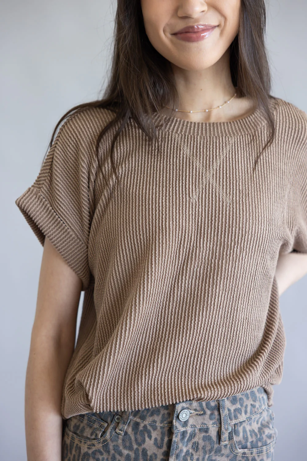 Ribbed Knit Top for Women in Mocha | J5ST1019-MOCHA - Image 3