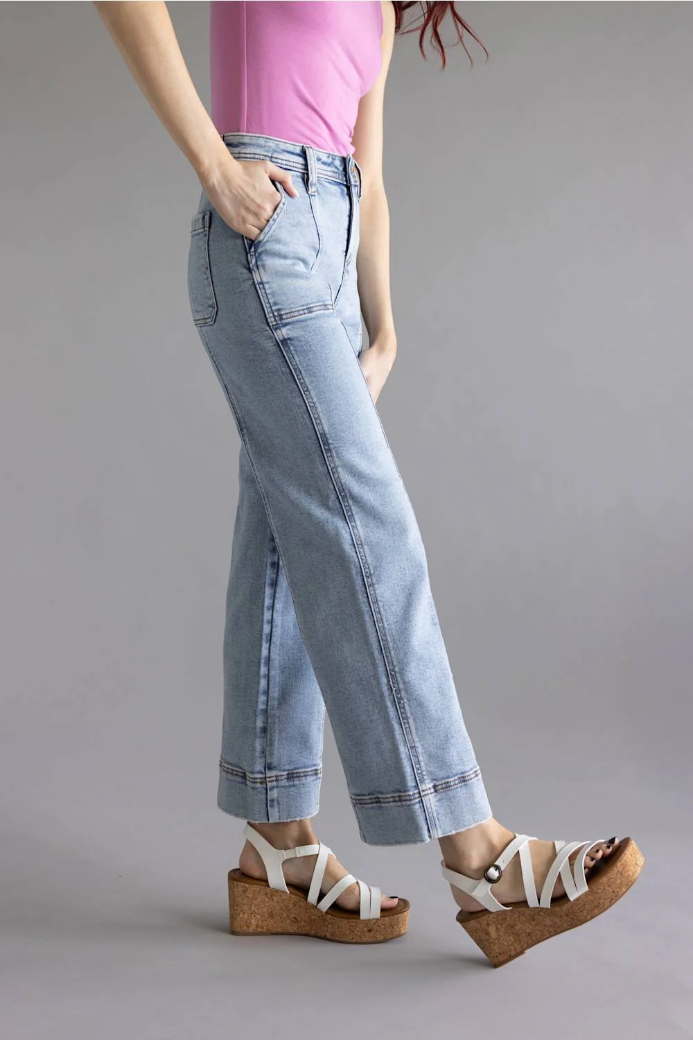 Risen High Rise Crop Straight Jeans for Women | PSC21072-LT - Image 2