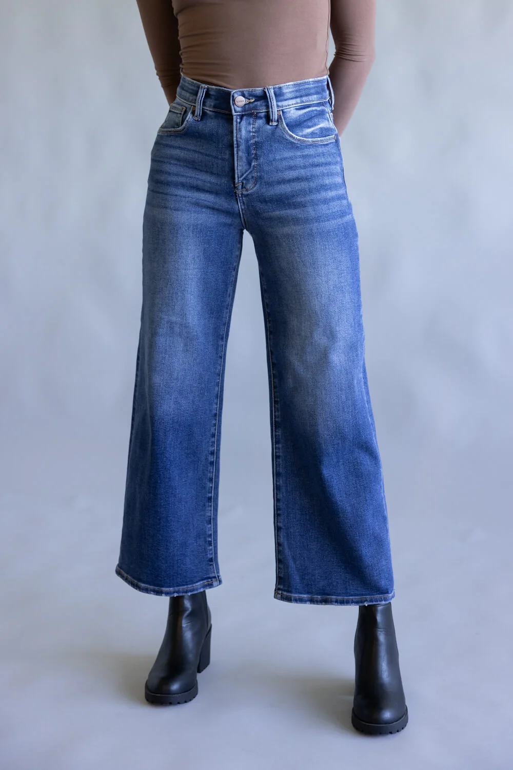 Risen High Rise Crop Wide Jeans for Women in Dark Wash | RDP5909-DK - Image 4