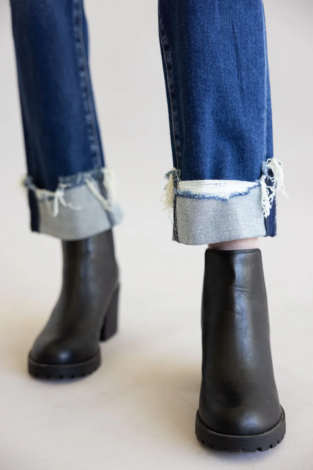 Risen High Rise Tummy Control Cuffed Straight Leg Jeans for Women | RDP5877-DK - Image 3