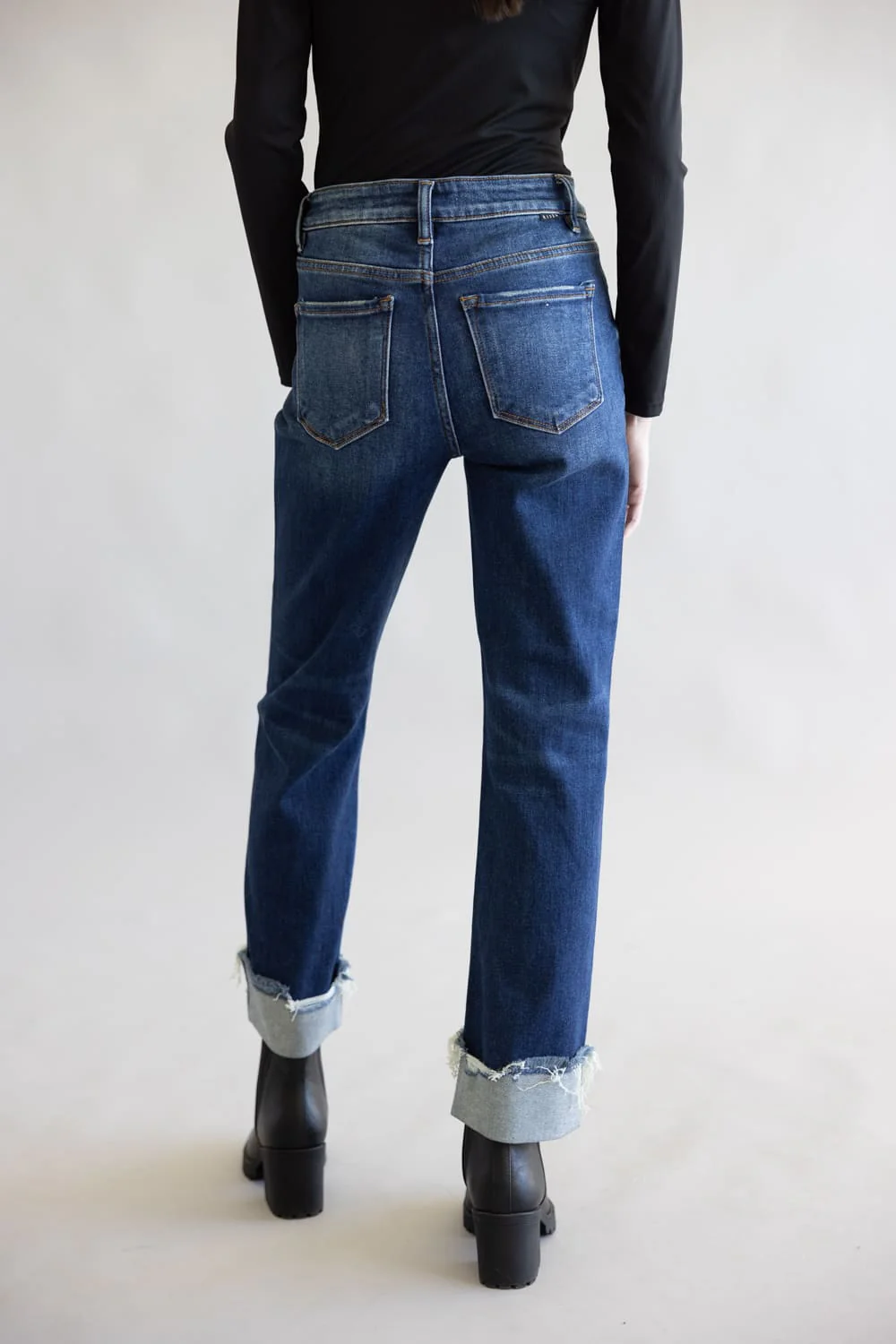 Risen High Rise Tummy Control Cuffed Straight Leg Jeans for Women | RDP5877-DK - Image 6