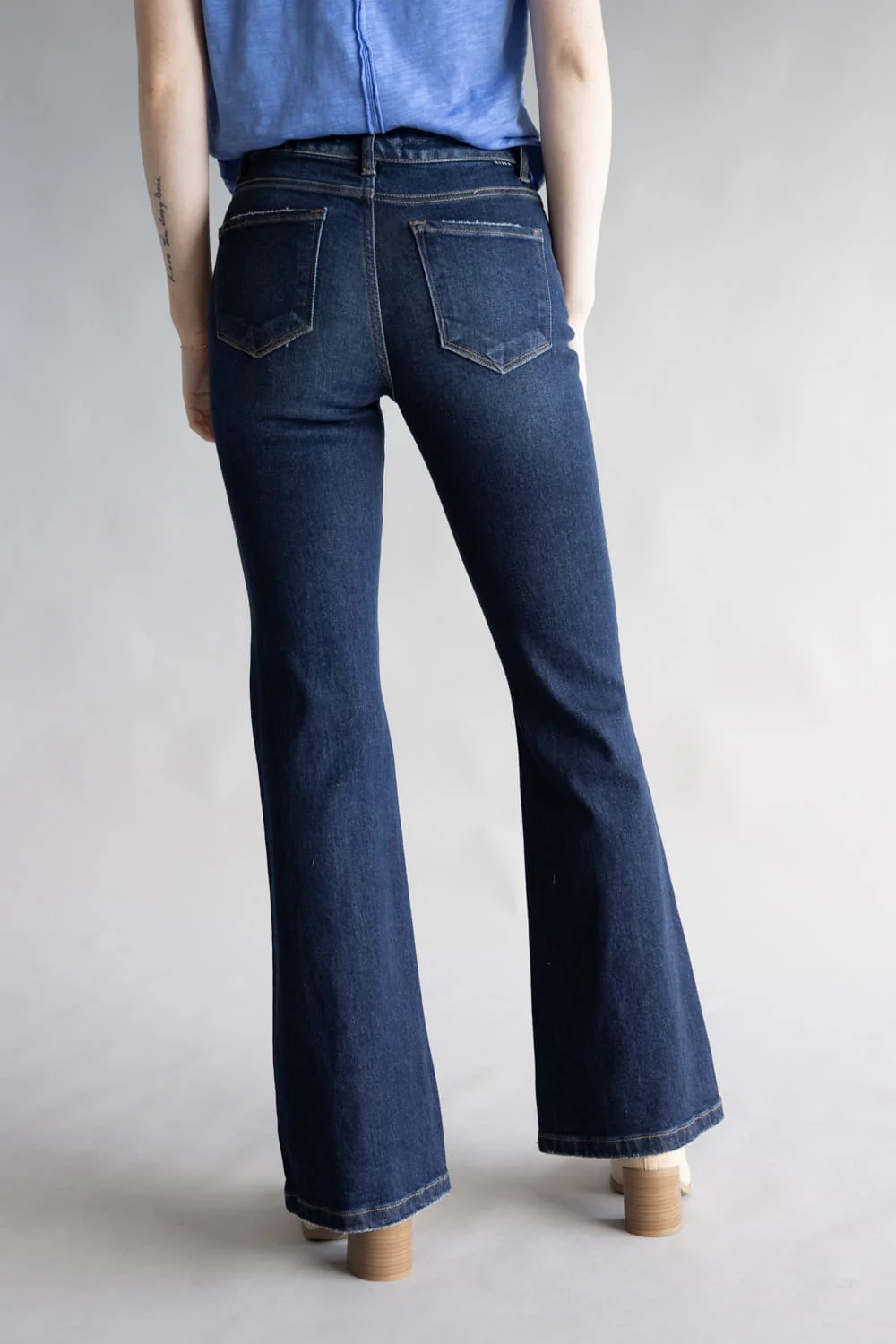 Risen High Rise Tummy Control Flare Jeans for Women | RDP5967-DK - Image 4