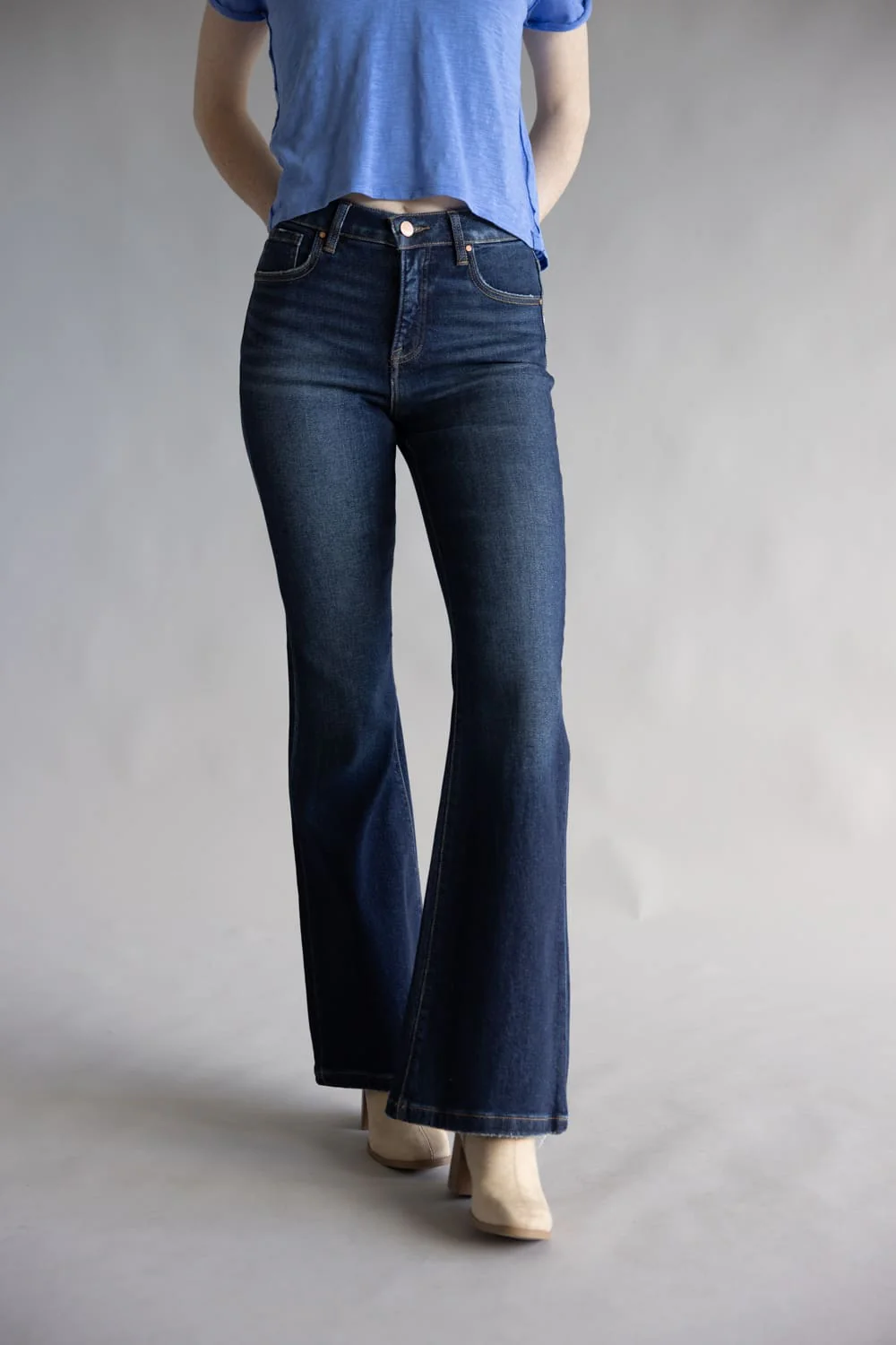 Risen High Rise Tummy Control Flare Jeans for Women | RDP5967-DK - Image 5