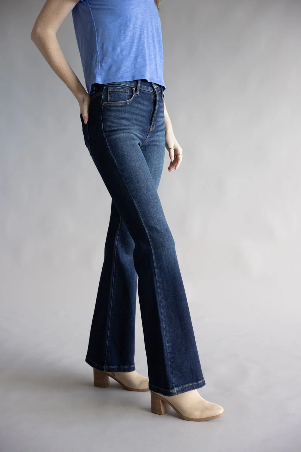 Risen High Rise Tummy Control Flare Jeans for Women | RDP5967-DK - Image 6