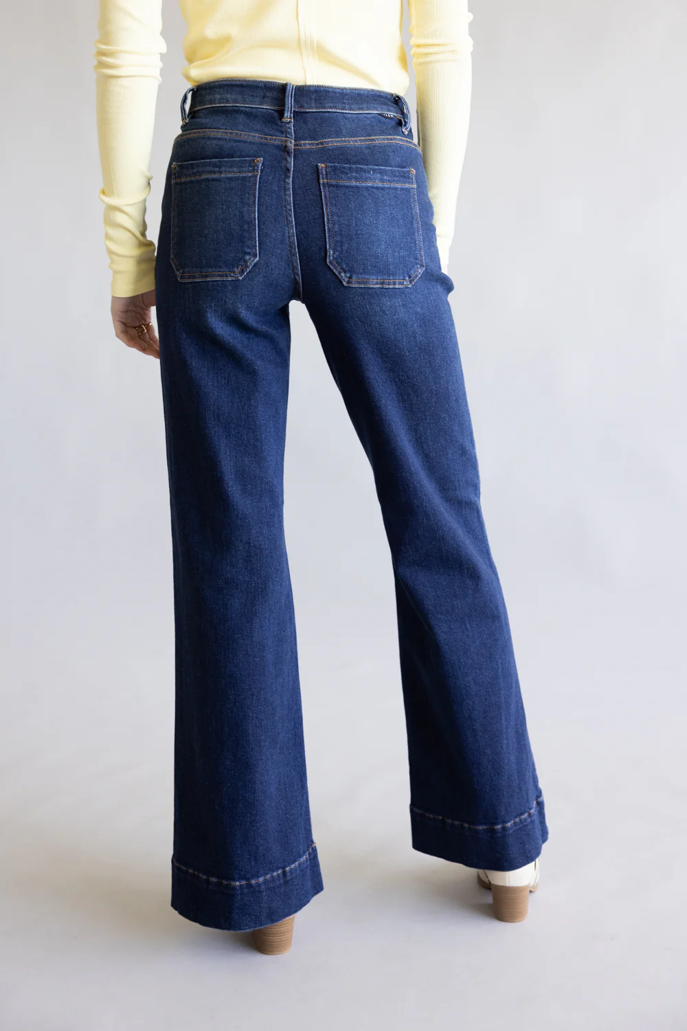 Risen High Rise Tummy Control Wide Leg Jeans for Women | PW21525-DK - Image 4