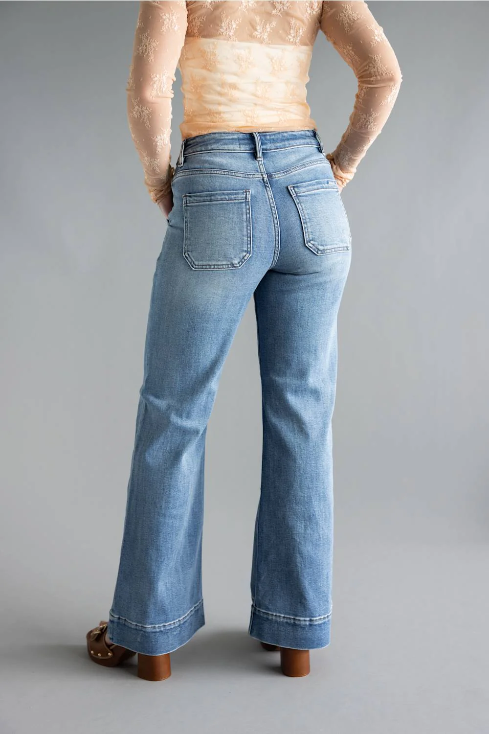 Risen High Rise Tummy Control Wide Leg Jeans for Women | PW21525-MD - Image 3