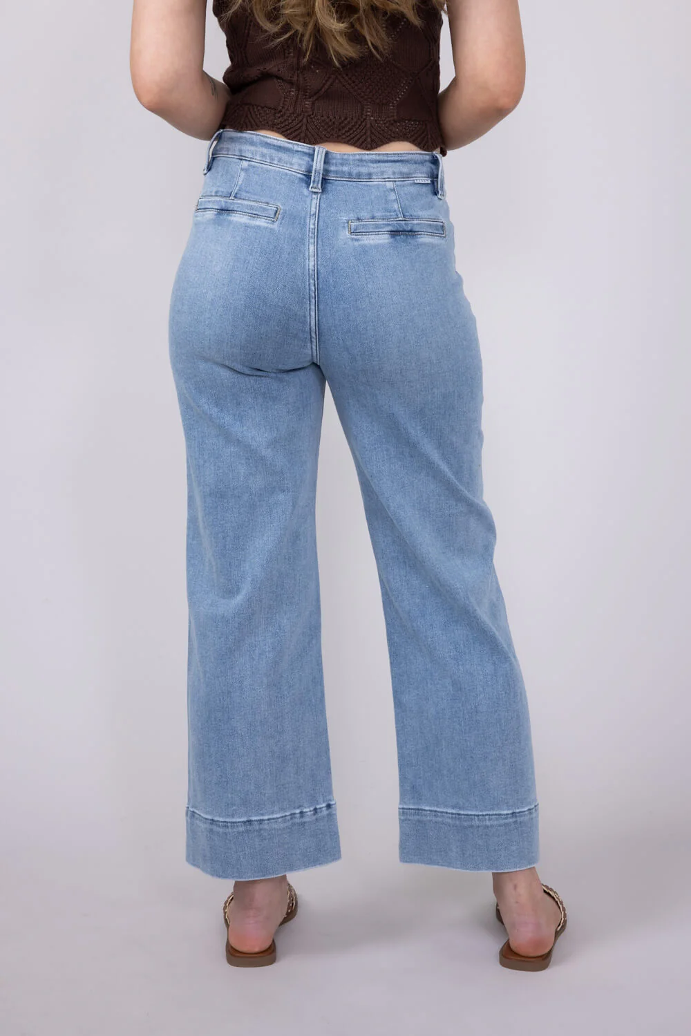 Risen Jeans High Rise Crop Wide Leg Exposed Stitch Jeans for Women | PWC21009-LT - Image 2