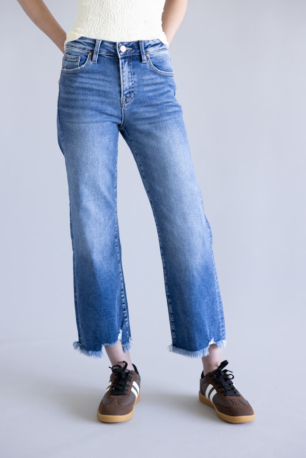 Risen Mid Rise Crop Straight Jeans for Women | PSC21137-DK - Image 3
