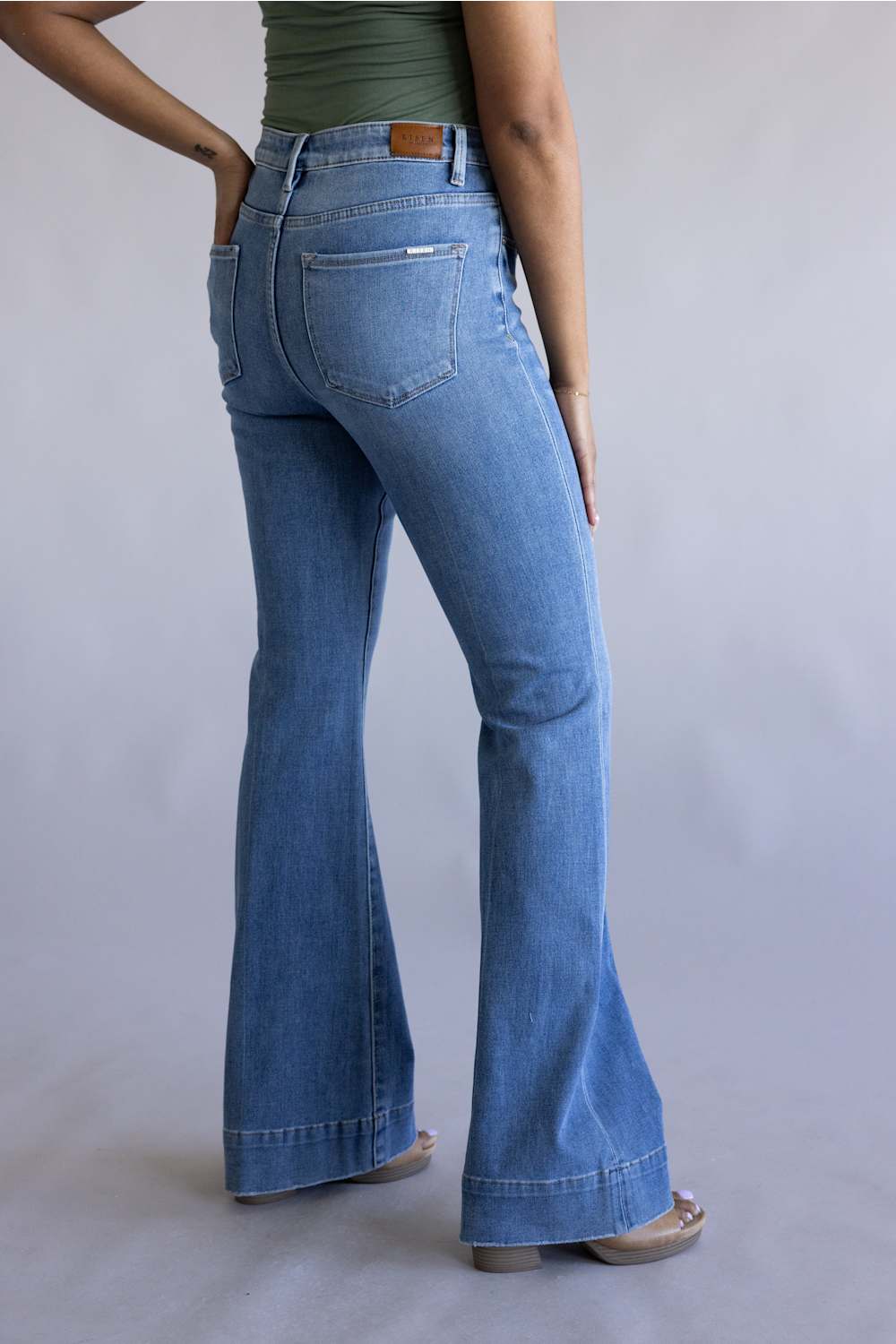 Risen Mid Rise Tummy Control Flare Jeans for Women | PF21652-MD - Image 2