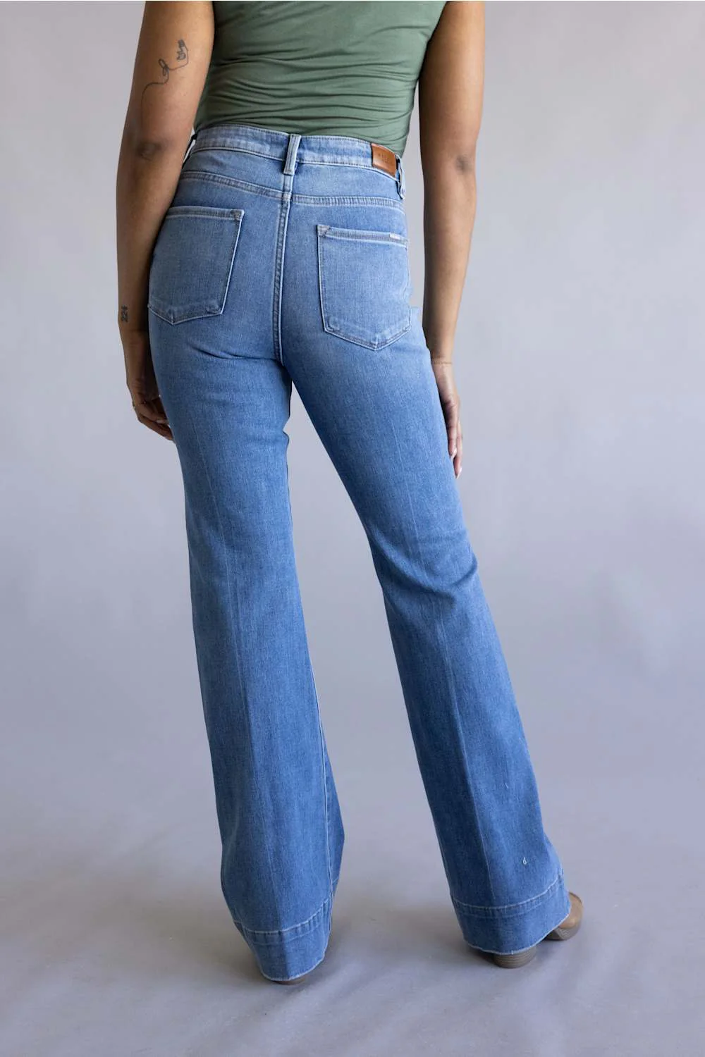 Risen Mid Rise Tummy Control Flare Jeans for Women | PF21652-MD - Image 5