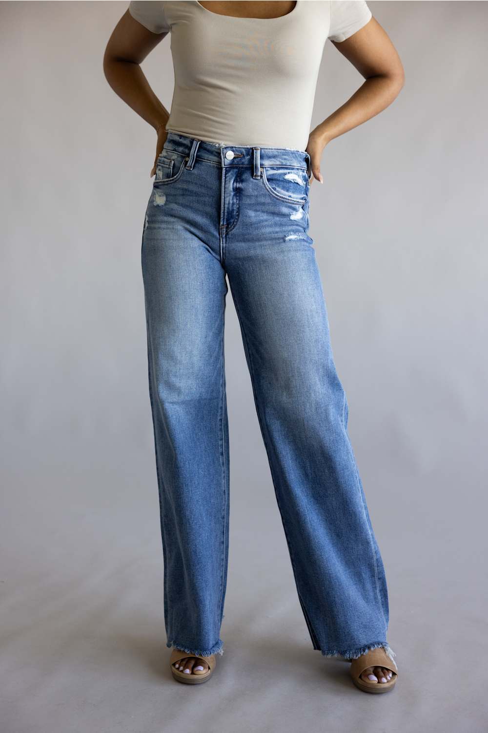 Risen Mid Rise Tummy Control Wide Leg Jeans for Women | RDP5890-MD - Image 2