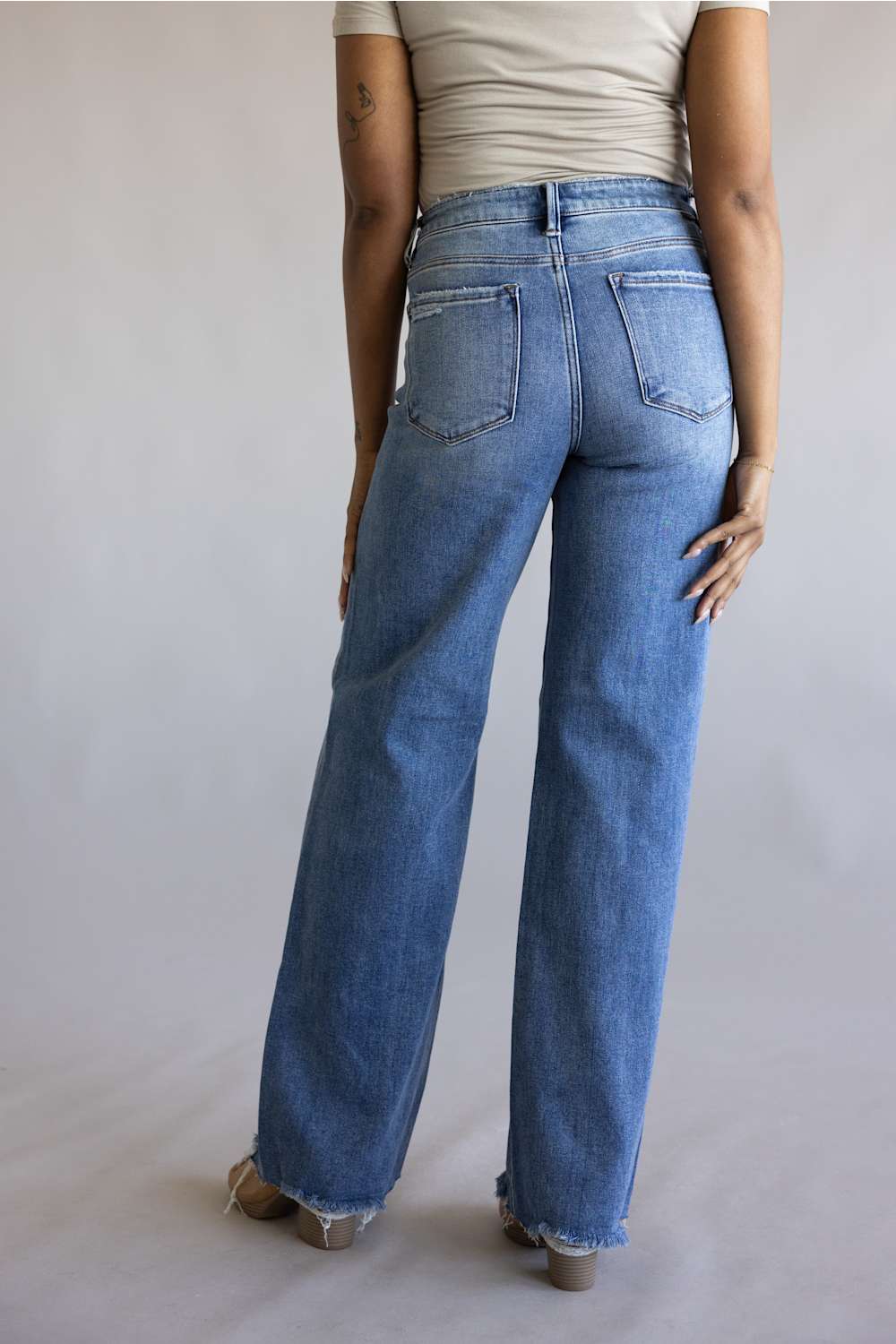 Risen Mid Rise Tummy Control Wide Leg Jeans for Women | RDP5890-MD - Image 3