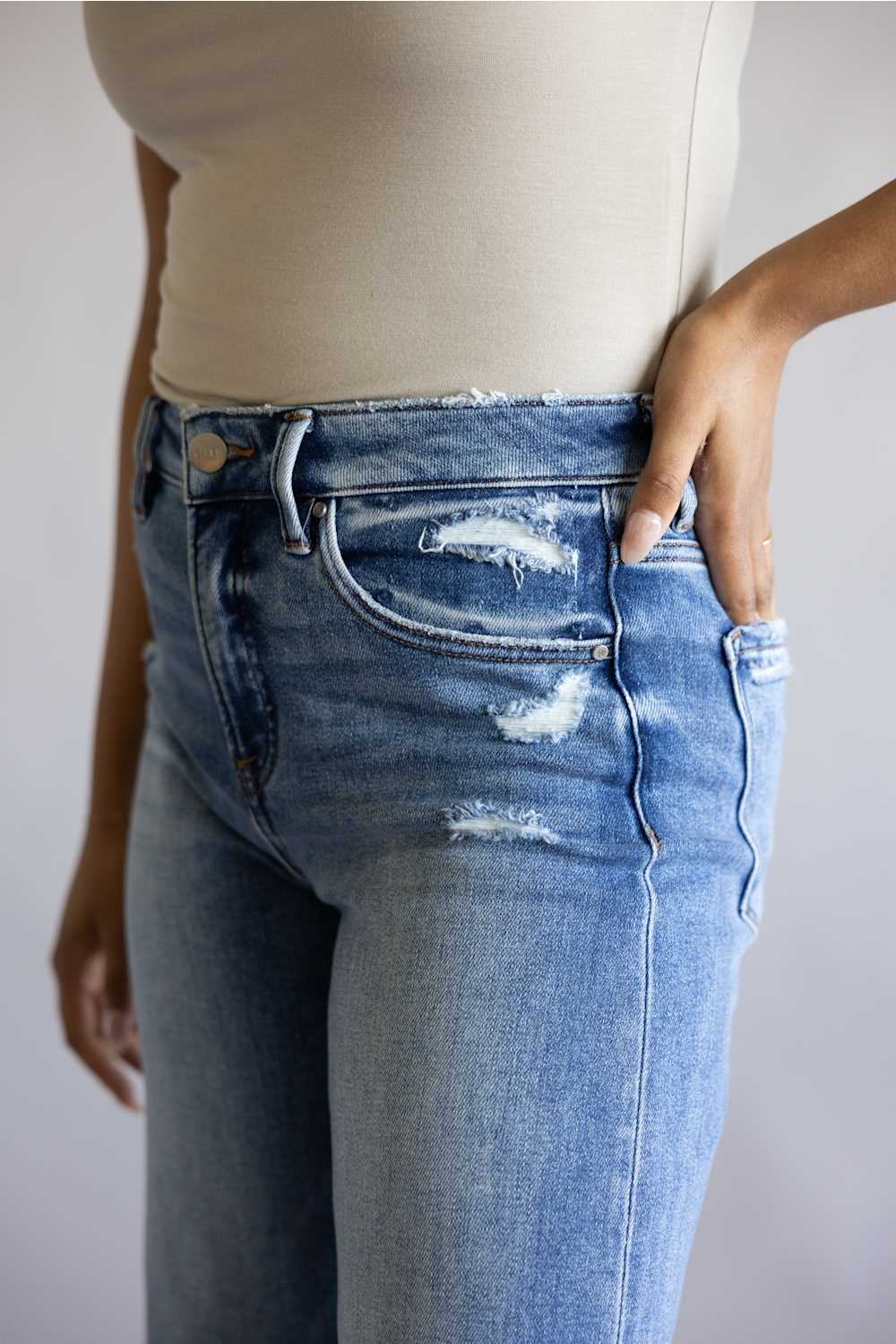 Risen Mid Rise Tummy Control Wide Leg Jeans for Women | RDP5890-MD - Image 4