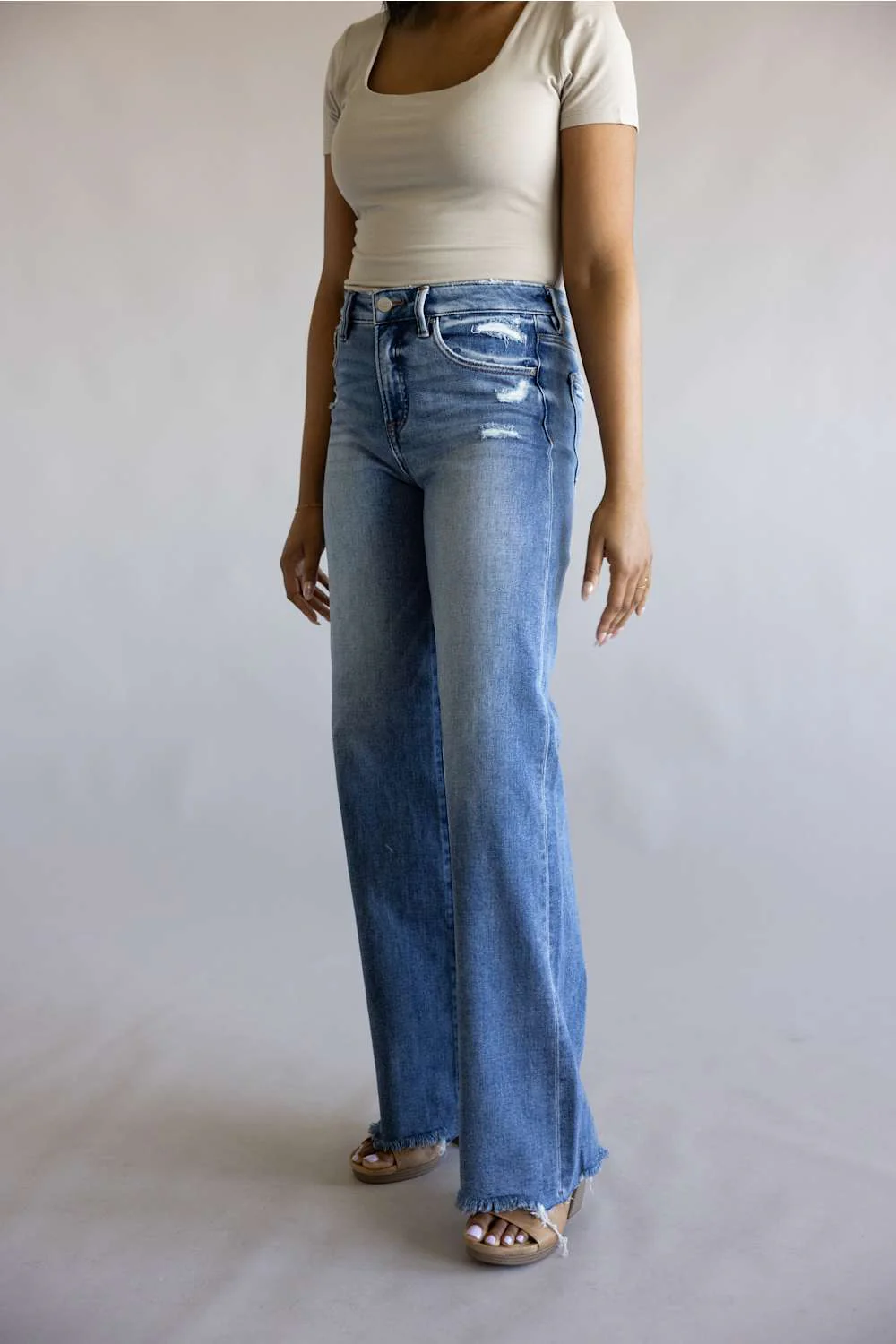 Risen Mid Rise Tummy Control Wide Leg Jeans for Women | RDP5890-MD - Image 6