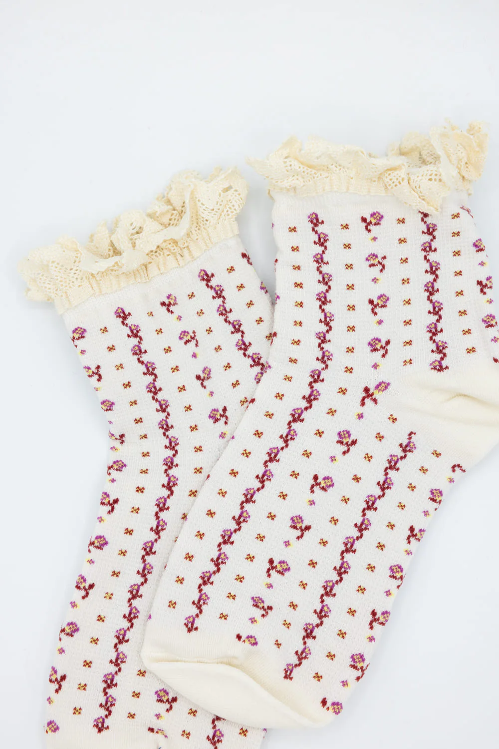 Rosebud Waffle Knit Socks for Women in White | SC10048C-WHITE - Image 3